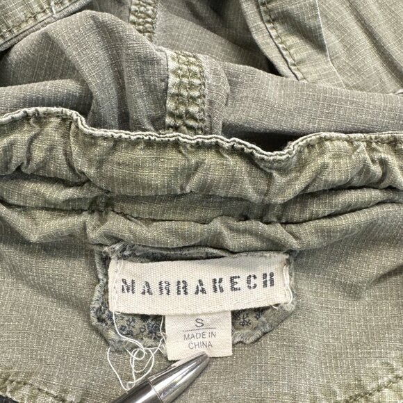 Marrakech Womens Small Olive Green Distressed Hooded Utility Vest Zip Snap Front - Picture 8 of 16